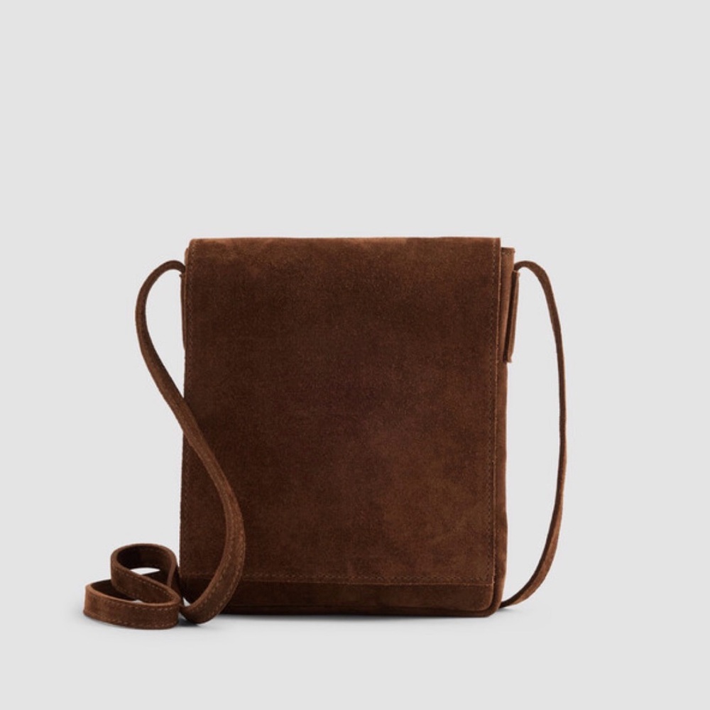 Eileen Fisher Brown Suede Slim Crossbody Bag